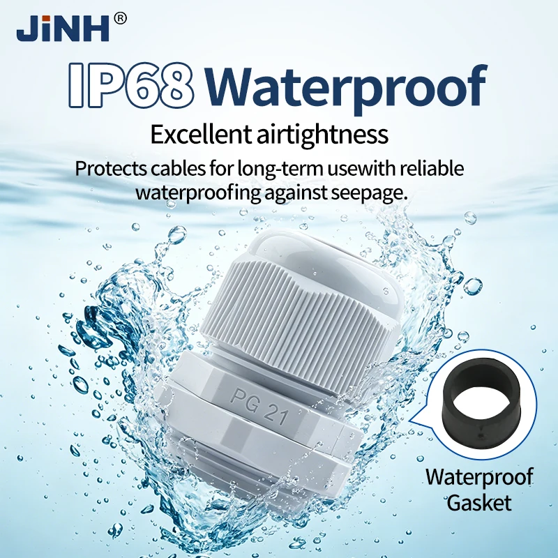 JINH 10PCS PG7 Waterproof Cable Joint IP68 Nylon PA66 Black+White Locknut Adjustable Seal for 3.5-6mm Wire Entry Electrical