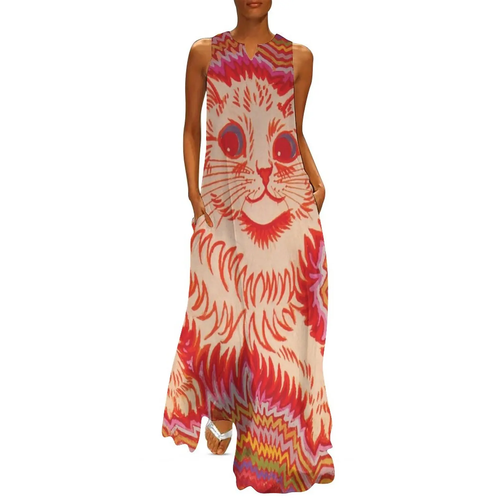 

Louis Wain Orange Psychadelic Cat Long Dress Woman fashion prom clothes summer outfits for women 2024 birthday dresses for women