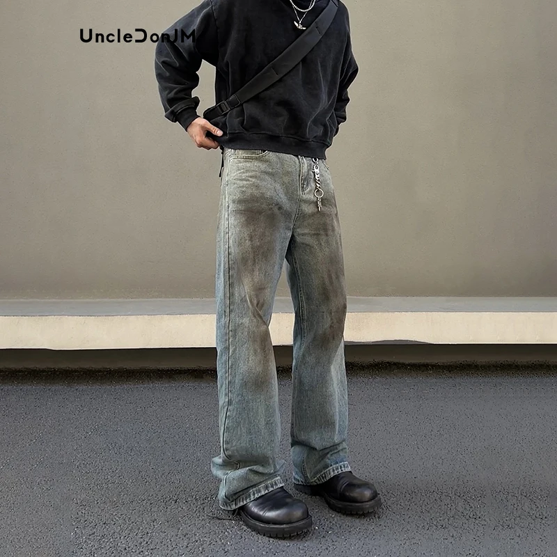 Waste Soil Wash Dirty Jeans Hip-hop Painted Sprayed Baggy Jeans for Men