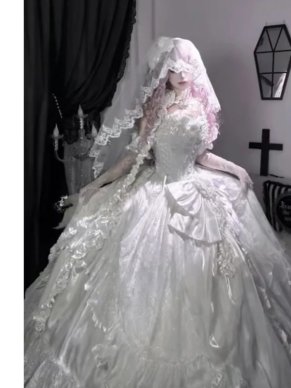 

Silent Estate Lolita Gown Princ Sle Evening Dr Handmade Flowers mid Waist Long Skirt for Performance Wedding Cany ...