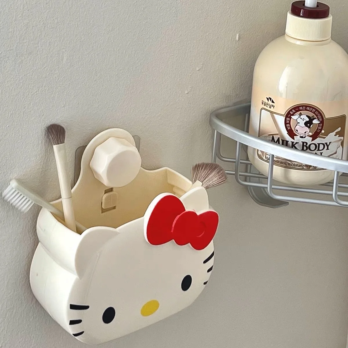 Sanrio Hello Kitty Bathroom Table Organizer Wall Shelf Cute Kt Cat Home Storage Rack Hanging Sundries Storage Holder Punch-Free image 3