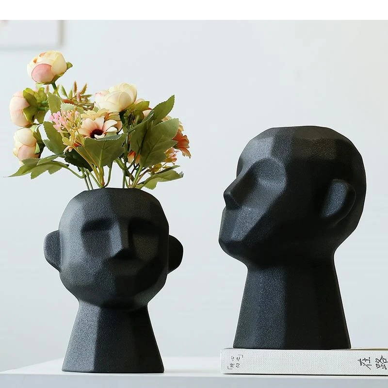 Abstract Portrait Avatar Ceramics Vase Flower Arrangement Black/White Human Statue Vases Pots Home Decoration Modern