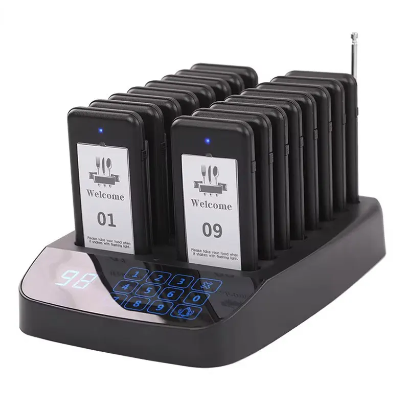 Restaurant Pager Wireless Calling System 16 Coasters Buzzer Beeper Customer Receivers For Bar Cafe Fast Food Truck Hotel Church