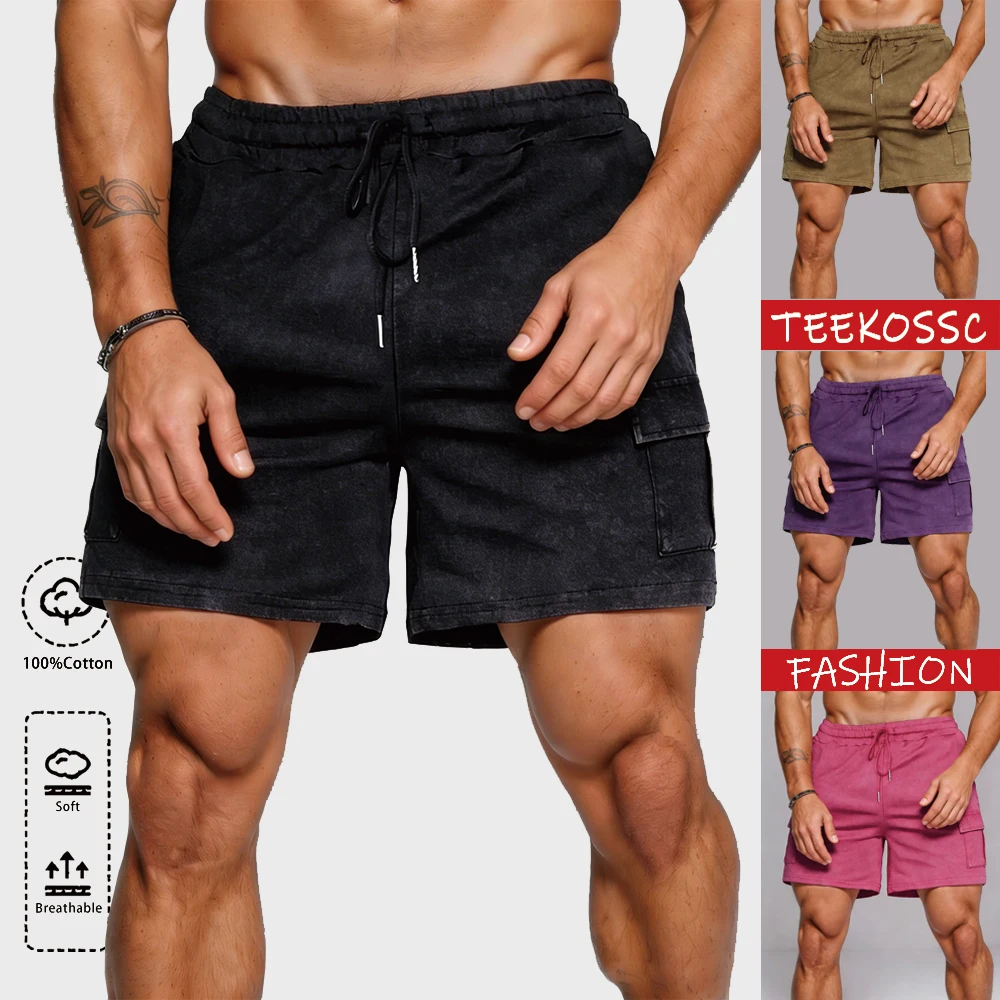 الصلبة الثلوج غسلها السراويل مجموعة الرجال لينة القطن الصيف الشارع الشهير الملابس الإبداعية خمر أزياء للجنسين جيب بدلة قصيرة #1