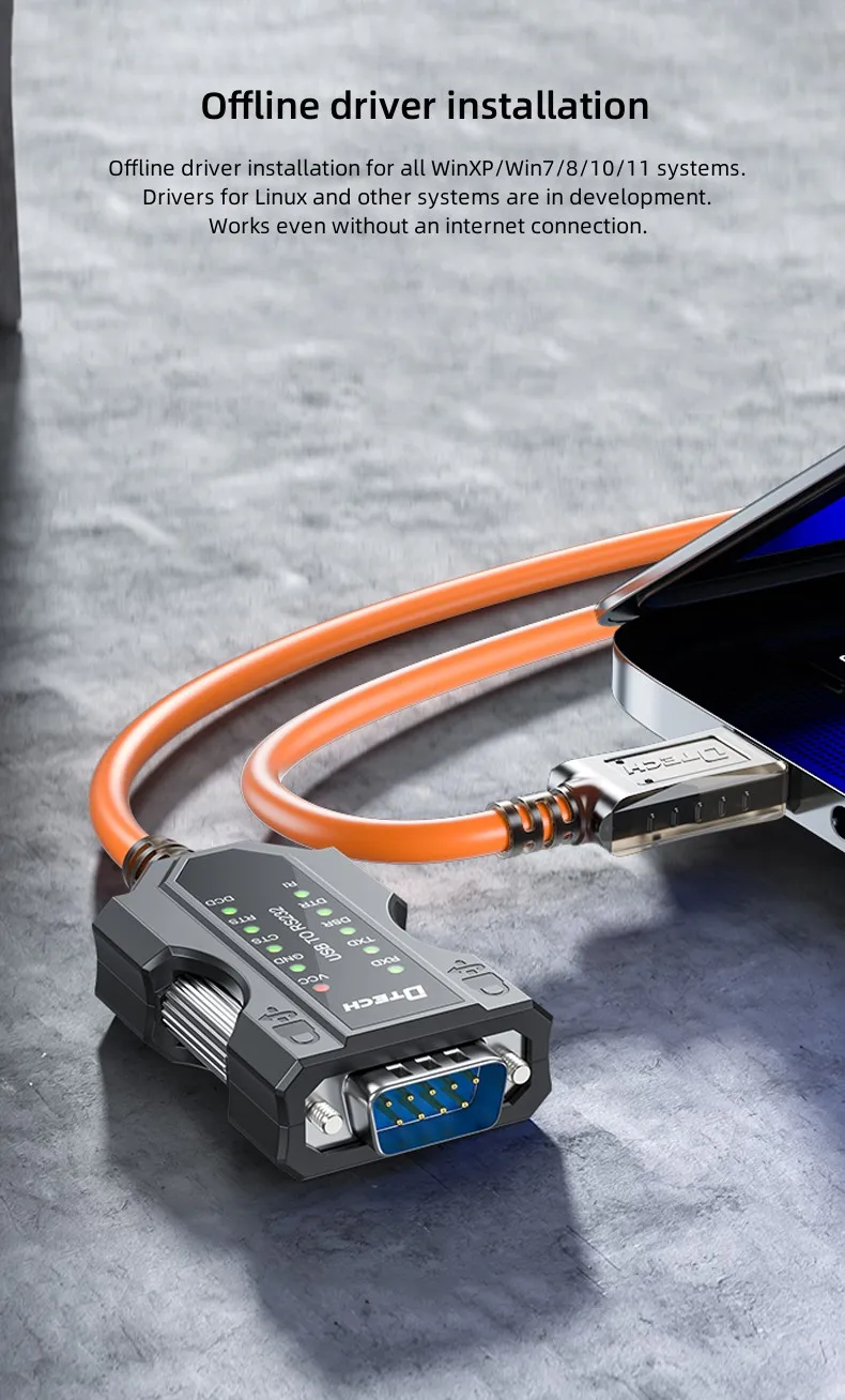 DTECH IOT5089(PL) USB 2.0 to DB9 Data Serial Converter RS232 9 Pin Adapter Cable with Ten-indicator