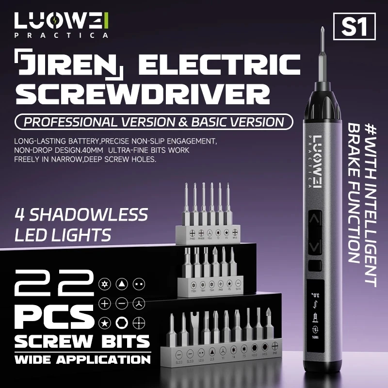 LUOWEI LW-S1/S1Pro Smart Electric Screwdriver for Mobile Phone Tablet Repair Motherboard PCB Repair Screwdriver Set