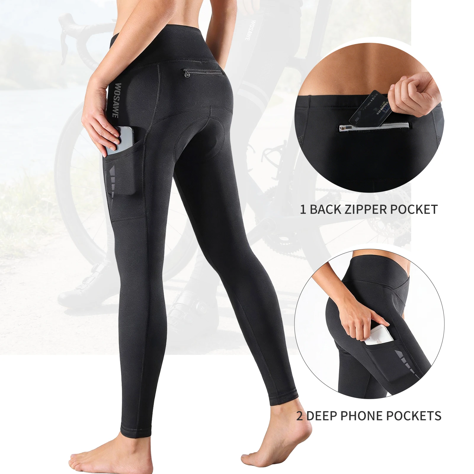 

Женские термофлисовые велосипедные штаны WOSAWE с высокой талией, зимние леггинсы для MTB с боковыми карманами, утепленные велосипедные тайтсы для езды на велосипеде.