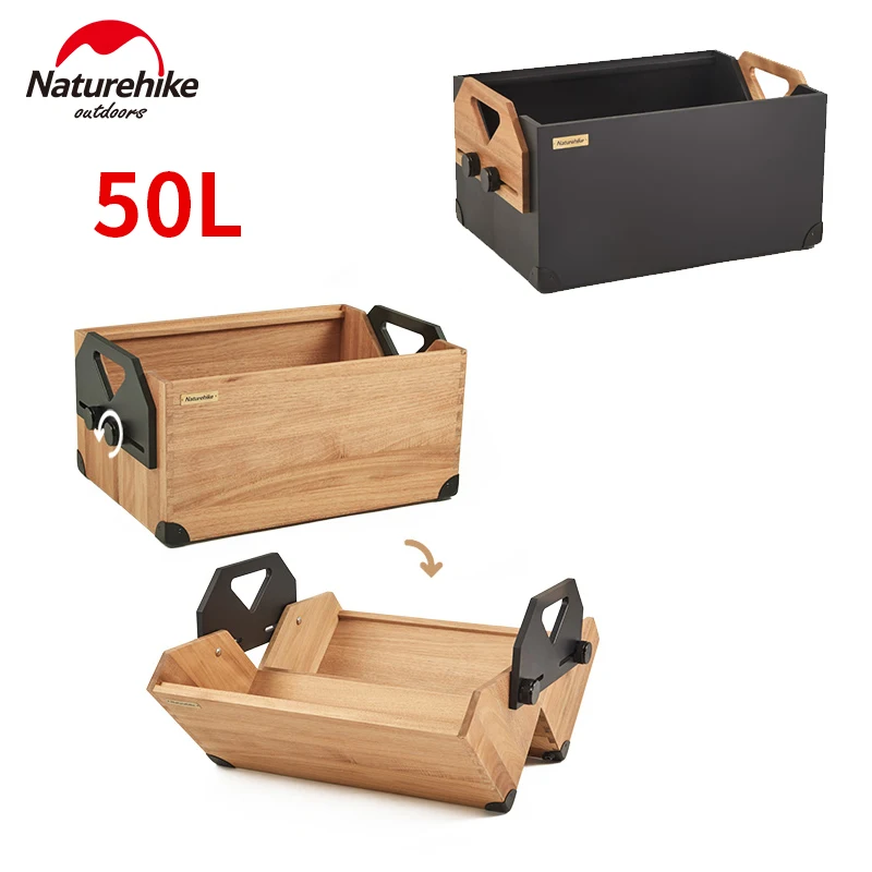 Naturehike 50L Storage Box Camping Accessories Solid Wood Stackable Picnic Box Outdoor Travel Picnic Sundries Storage Basket