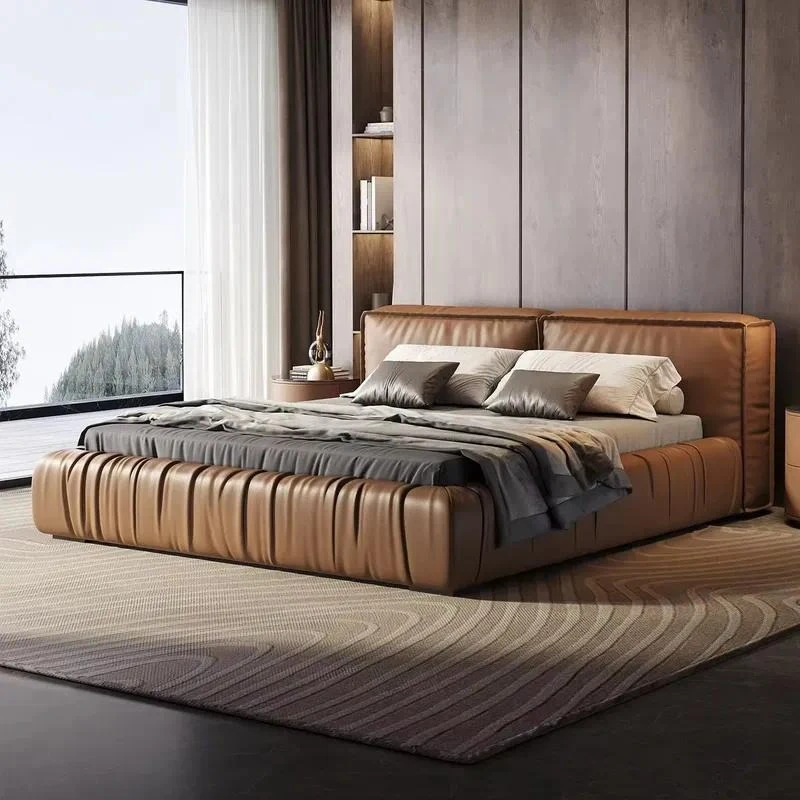 Big tofu block bed wrinkled design double bed modern tatami soft bed master bedroom
