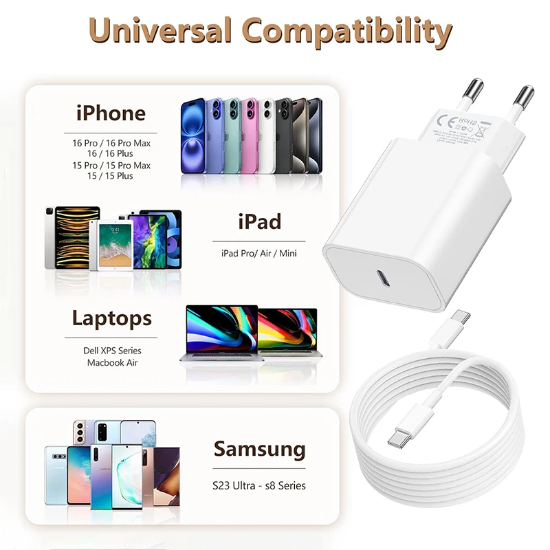 For Apple Original PD 35W Type C Quick Charger For iPhone 17 16 15 14 13 12 11 Pro Max Samsung Xiaomi Fast Charging Charge Cable