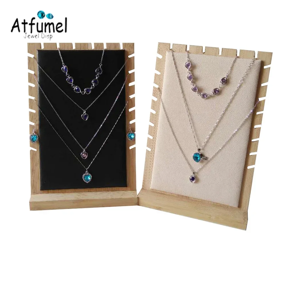 Wood Necklace Jewelry Display Stand Velvet PU Pad Pendant Organizer Earring Chain Hanging Rack Bracelet Chain Storage Stand