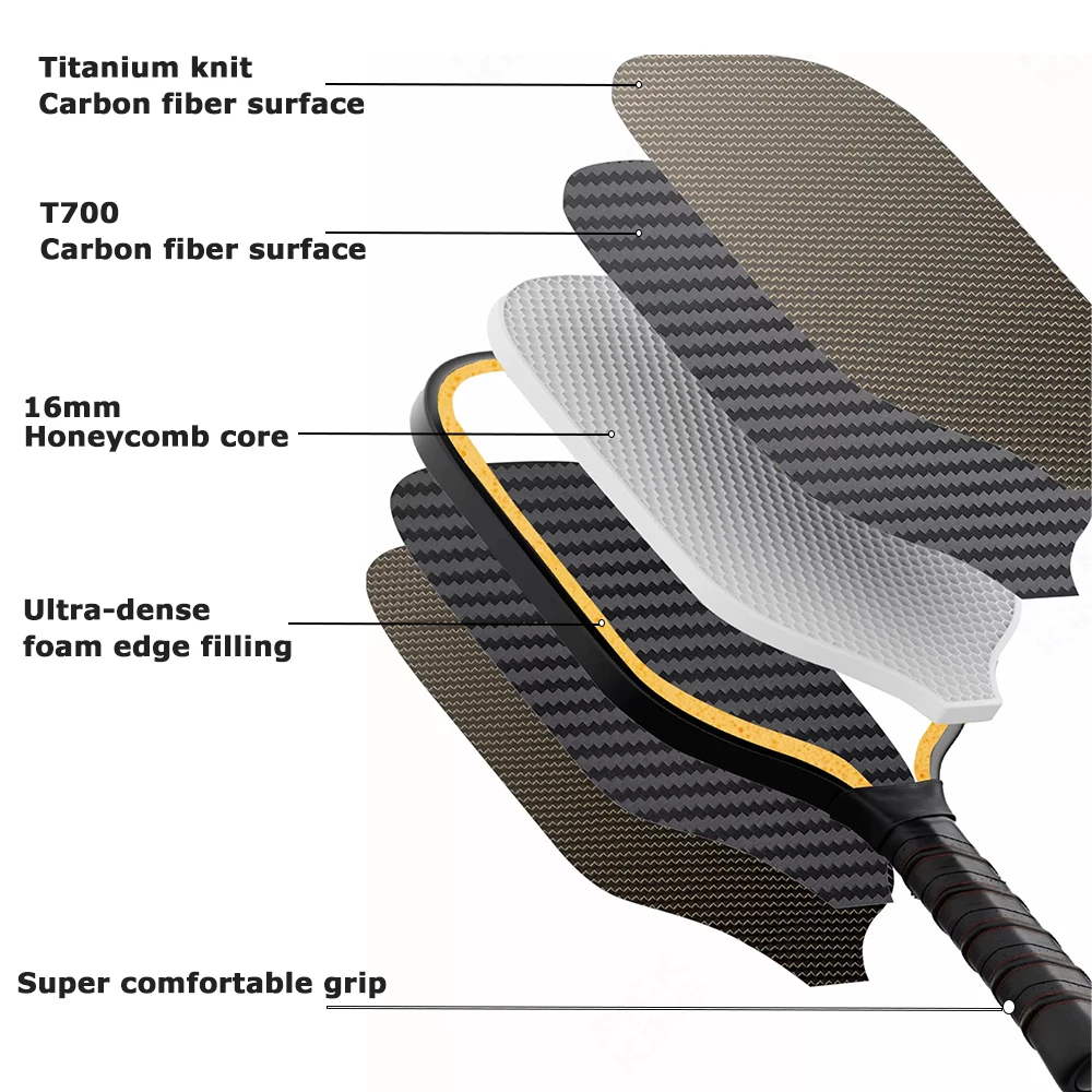 ACSION-paletas Pickleball de titanio T700, paleta termoformada de fibra de carbono, núcleo de 16mm con bordes inyectados de espuma para girar y