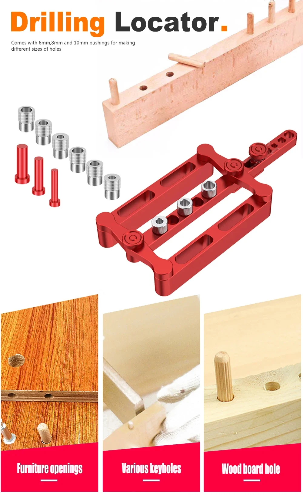 6/8/10mm Self-centering Woodworking Doweling Jig Drill Guide Wood Dowel Puncher Locator Tools Kit for Carpentry