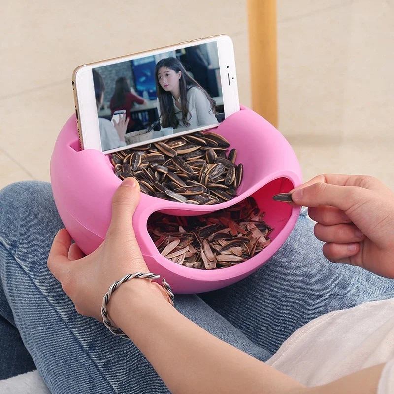 

Lazy Snack Serving Dish Multifunctional Snack Bowl with Mobile Phone Holder for Nut and Dry Fruit Storage Container