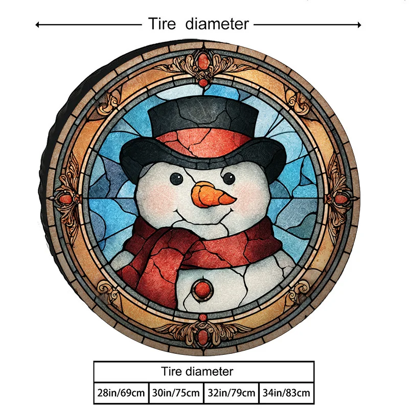 Polyester Fiber Tire Cover Christmas Home Decoration Round Colorful Glass Wind Car Exterior Winter Theme Protective Cover