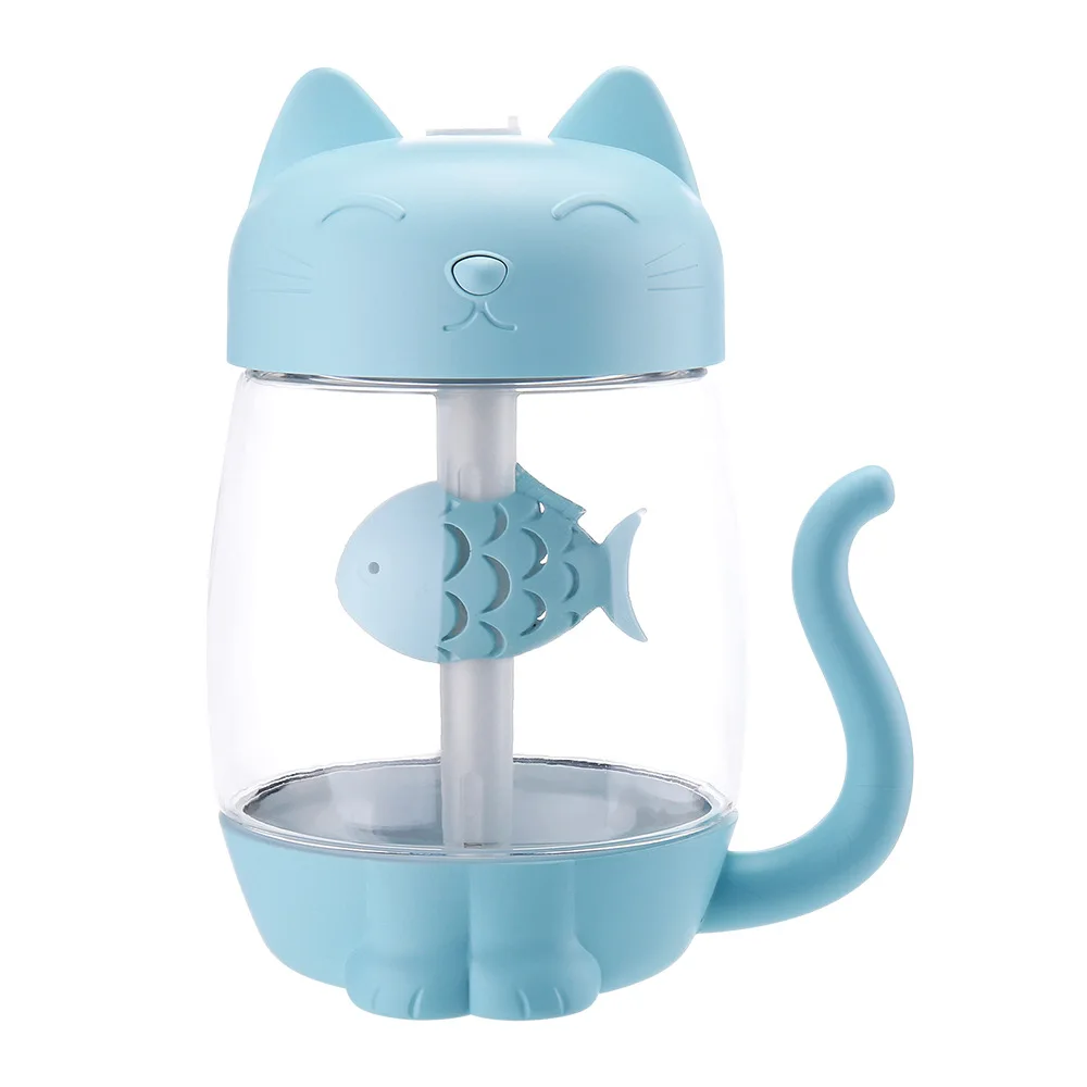 350Ml Kat Luchtbevochtiger Met Kleur Led Licht Ultrasone 3 In 1 Schattige Kat Eet Vis Humidificador Usb Aroma diffuser Fogger