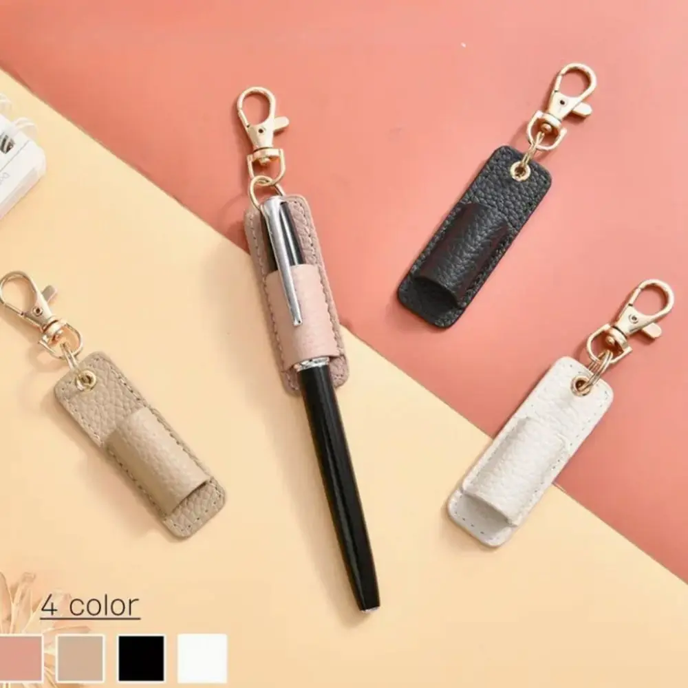 

Portable PU Leather Lanyard Pen Holder with Keychain Pen Case Necklace Style Pen Pouch Wear-resistant Durable Pen Clip