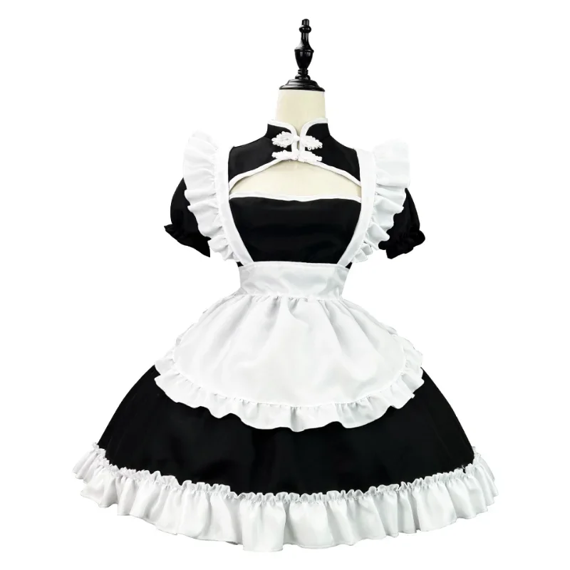 2025 new Chinese chongsam anime cosplay maid costume plus size Lolita princess Halloween black white Japanese school girl K qaq2