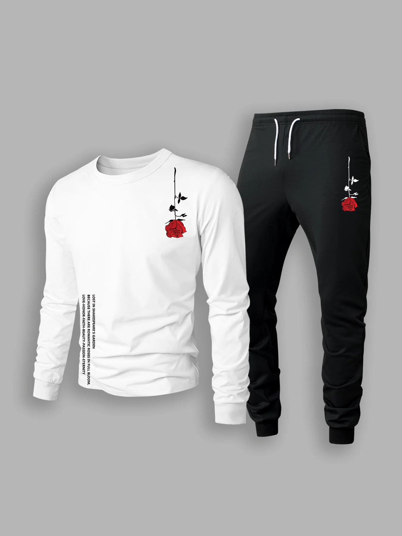 

Men's Round Neck Long Sleeve T-Shirt and Jogger Pants Set Breathable and Comfortable for Spring and Autumn Casual Outfits