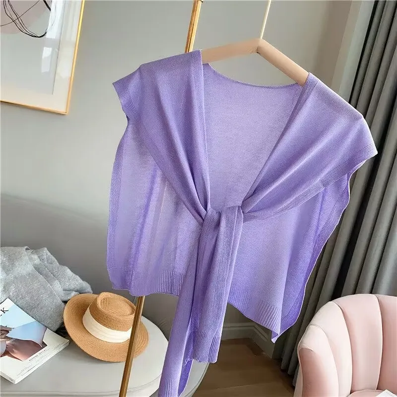 Summer Knotted Shoulder Sunscreen Shawl South Korean Knitted Cape Air-Conditioned Room Female Neck Protection Ice Silk Cloak P14