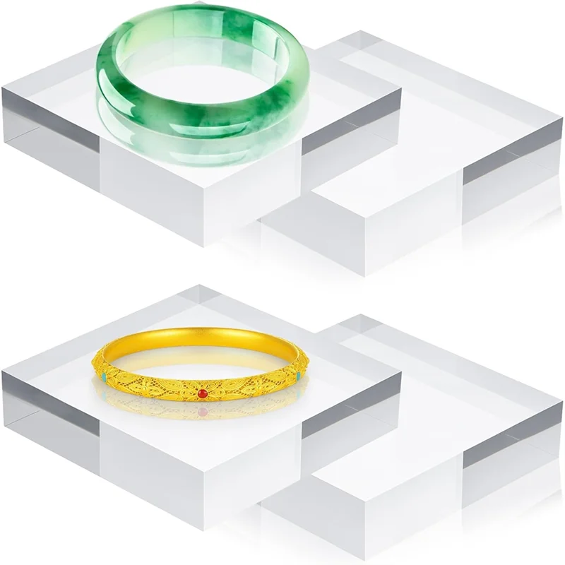 

ABJI-4Pcs Polished Acrylic Cubes 4 X 4 X 1 Inches Square Blocks For Display, Accessories Stand Base For Cake Ring