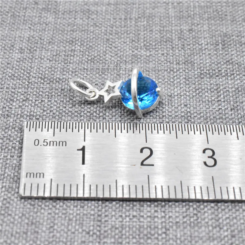1 Piece Planet Charm in 925 Sterling Silver with Blue CZ for Bracelet Necklace and Earring Making