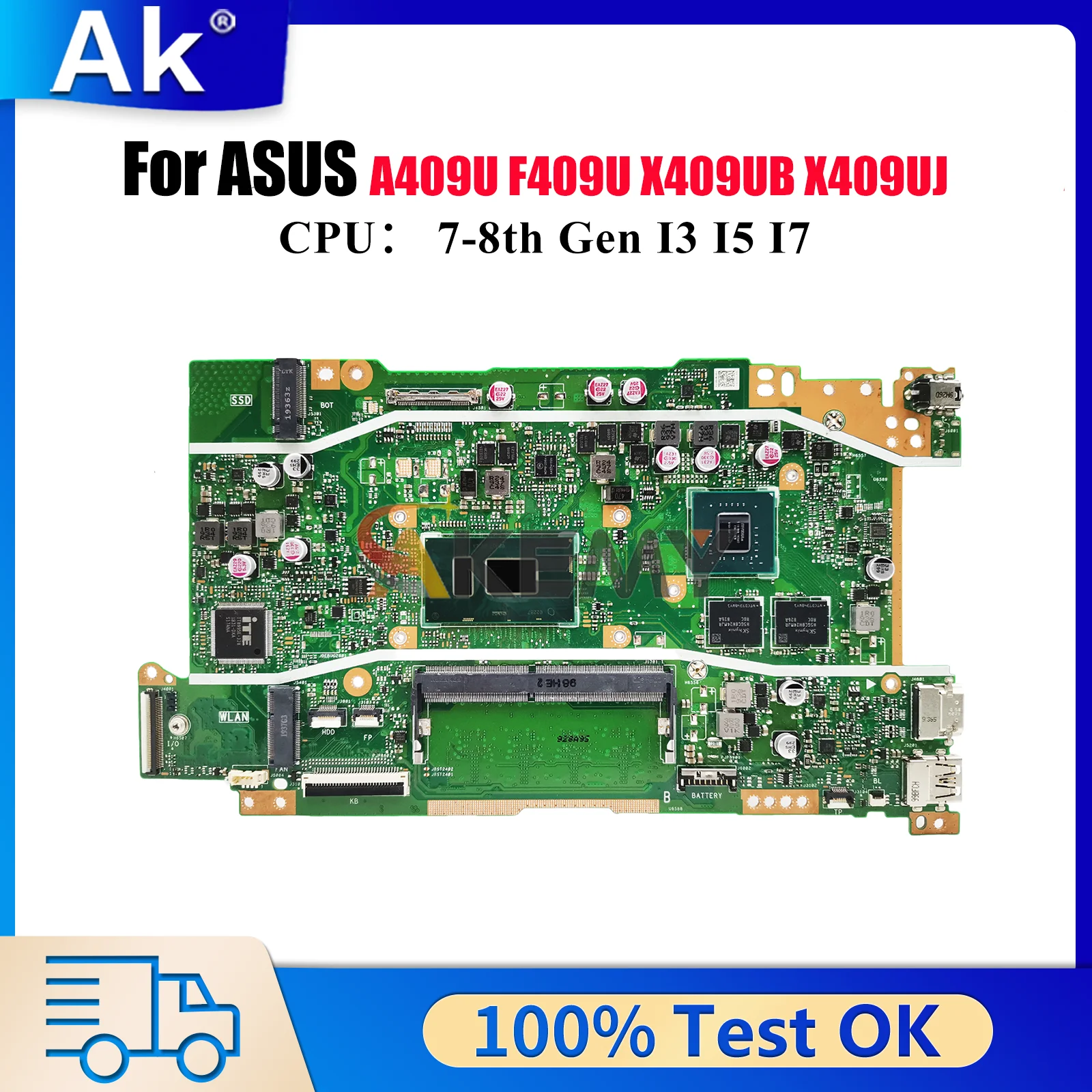

X409UB Материнская плата для ноутбука ASUS VivoBook F409U X509UB A409U X509UJ F509U X409U A509U Материнская плата для ноутбука с процессором I3 I5 I7 stk