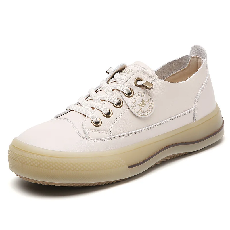 Women White Flat Shoes Comfort Soft Sole Walking Shoes Spring/Autumn Casual Fashionable Lace-up Sports Shoes Sapatos De Mujer