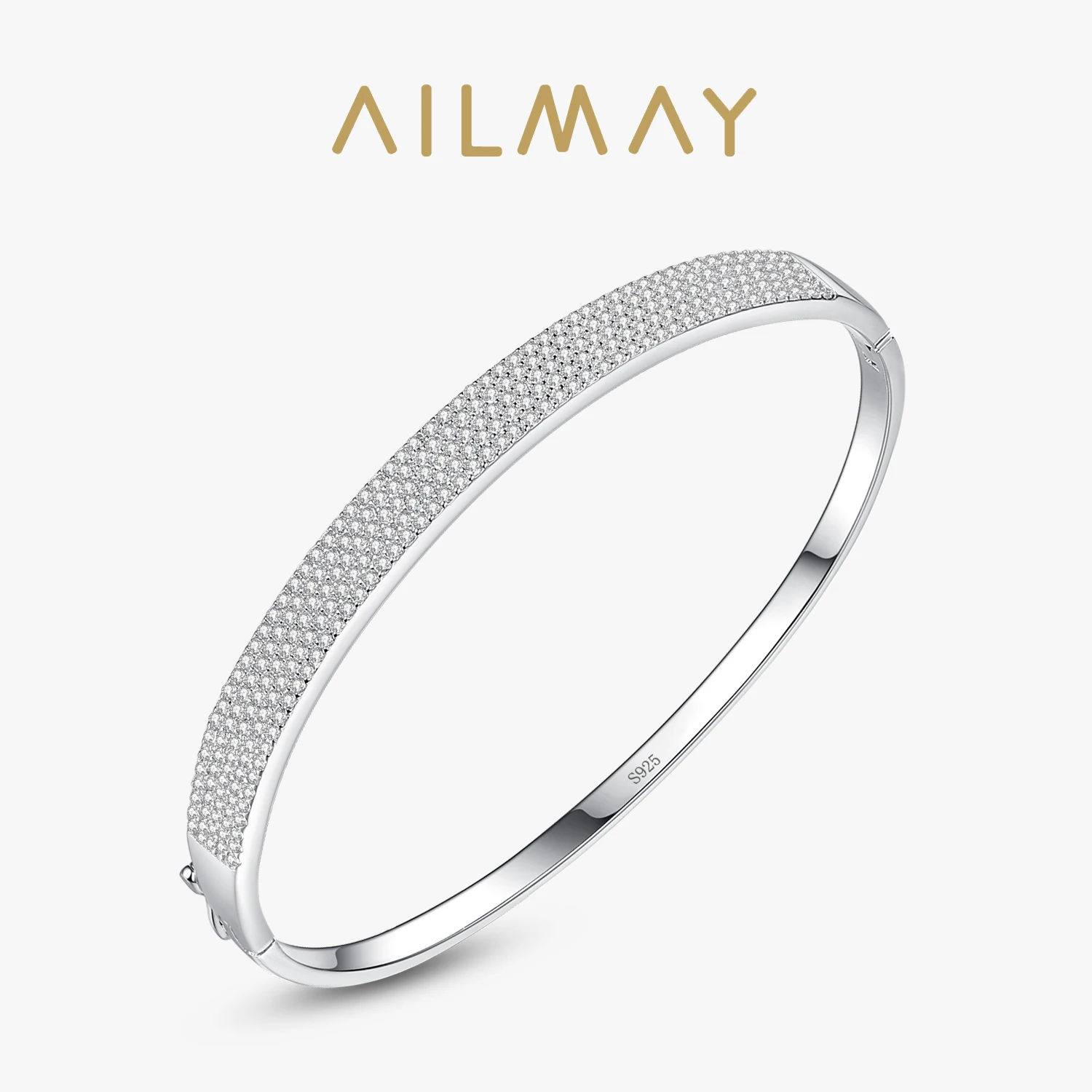 Ailmay Genuine Luxury Full Cubic Zirconia Bracelets 925 Sterling Silver For Women Wedding Statement Fine Silver Jewelry