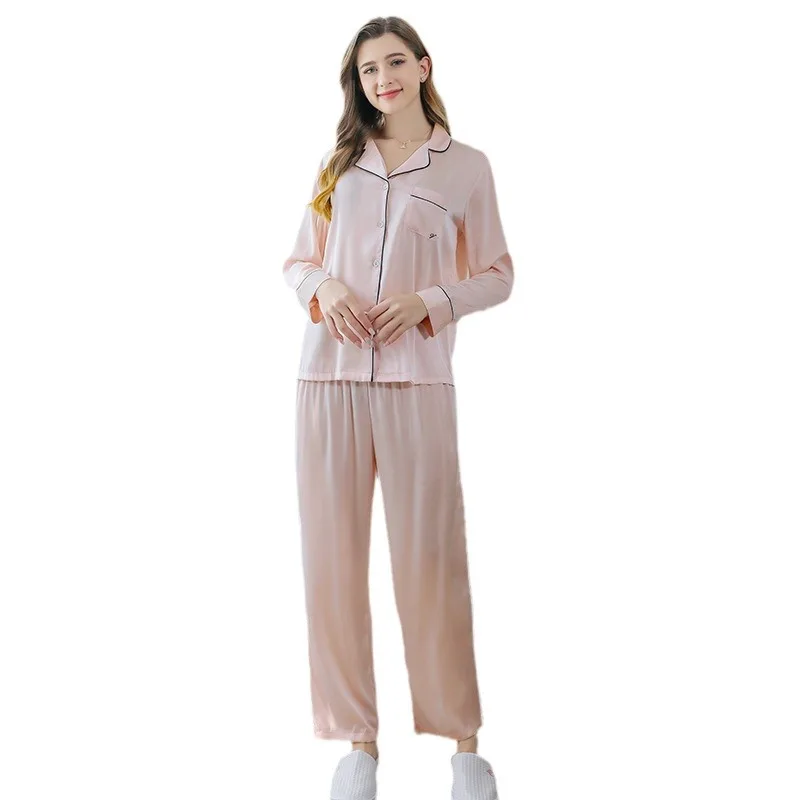 Secret the same classic black pink pajamas for women, long sleeves, trousers, silk suit, loungewear