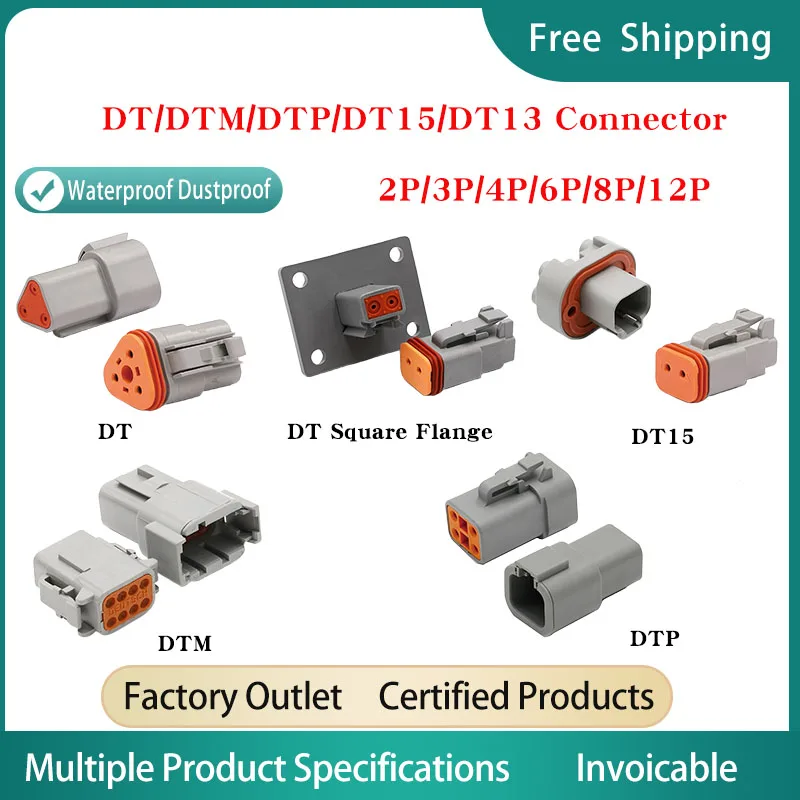 

5/10/100 Sets DEUTSCH Series DT/DTM/DTP/DT15/DT13 2P/3P/4P/6P/8P/12P Automotive Waterproof Wire Harness Plastic Shell Connector