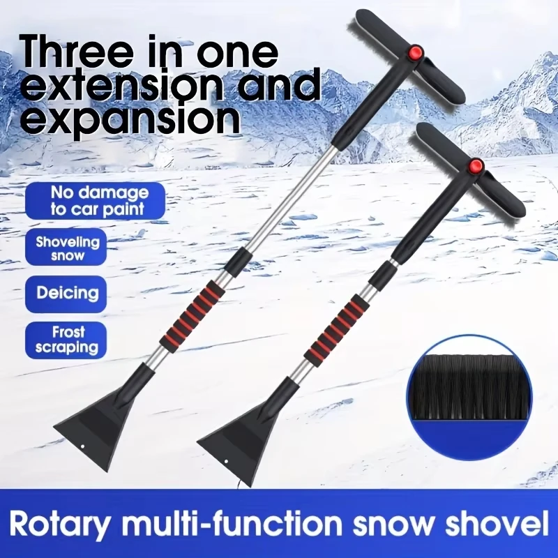 Car Multifunctional Snow Shovel Rotatable Telescopic Snow Remover Cleaning De-icing Shovel Snow Sweeping and Defrosting Tools