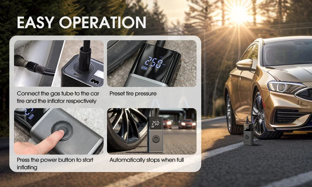 CARSUN Tragbarer Kompressor für Auto, kabelloser Reifenfüller, wiederaufladbare Luftpumpe für Motorrad, Fahrrad, Ball, elektrischer Luftfüller – Detail 4