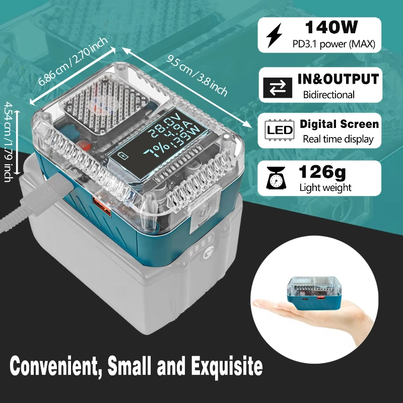 Digital Display Adapter USB Type-C Power Supply 140W PD3.1 Li-ion Battery Adapter Converter for Makita Li-ion Battery Charger