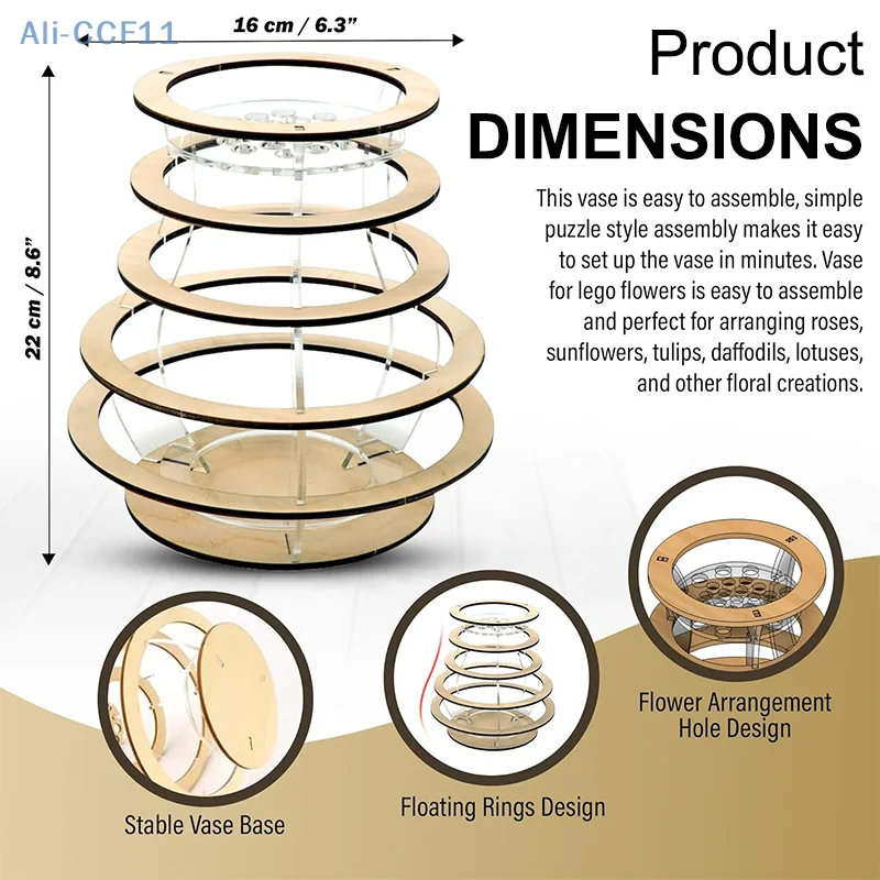 Acrylic Vase For Flowers Floating Rings Display Stand For Puzzle Flower Bouquet Building Set Assemble Building Display Stand