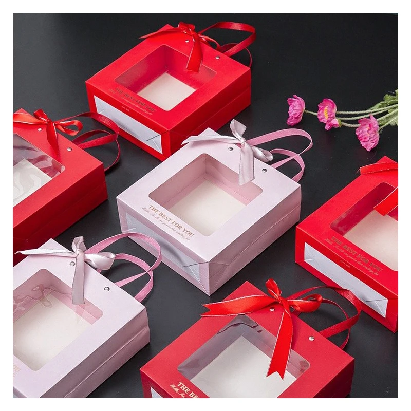 20.3×22.5×9.4 cm 5 set Black Frame Orange Window Paper Box + Bag DIY Handmade Chocolate Wedding Birthday Holiday Gift Pack