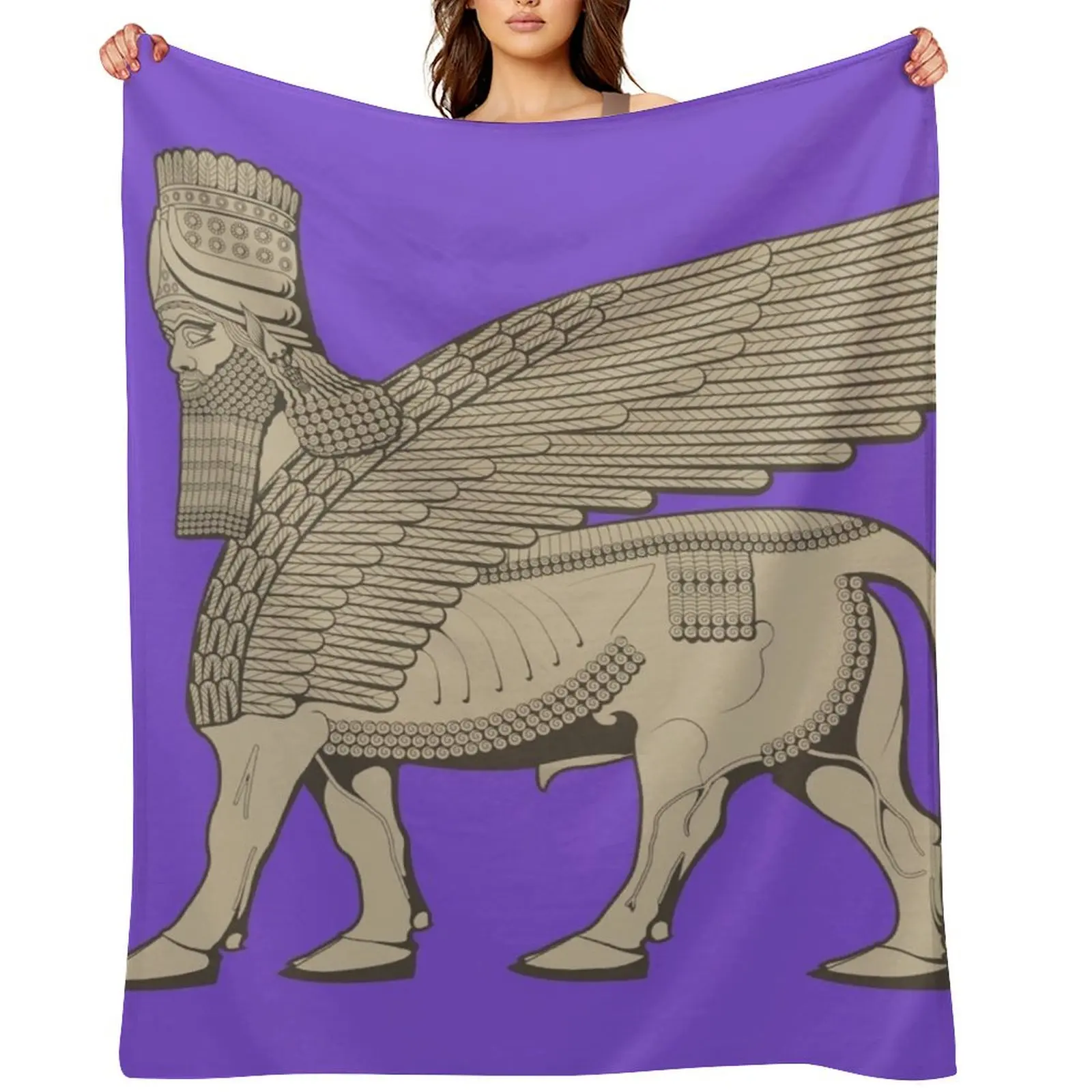 

Lamassu Winged Bull Assyrian Throw Blanket Plaid on the sofa Hairy valentine gift ideas Kid'S Blankets