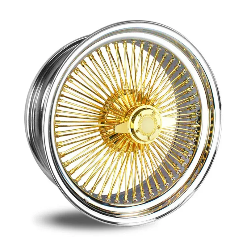 

20x8 22x8 20 22 Inch Steel Wire Wheels Standard Straight Lace Gold Center 100 Spokes Wire Rims