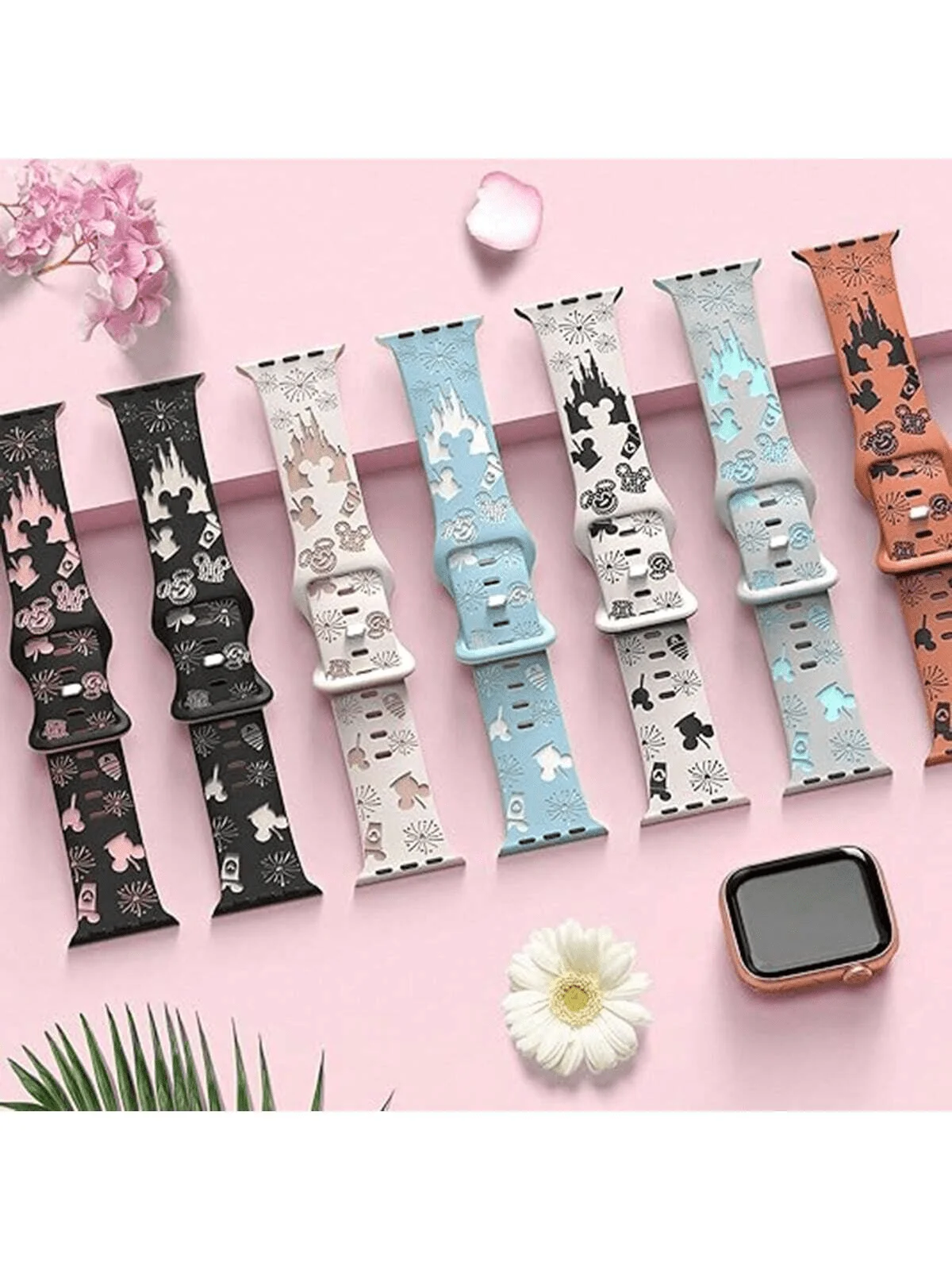 

Мягкий силиконовый ремешок для умных часов с рисунком замка и иконок, совместимый с Apple Watch 40/38/44/45/41/42/49 мм