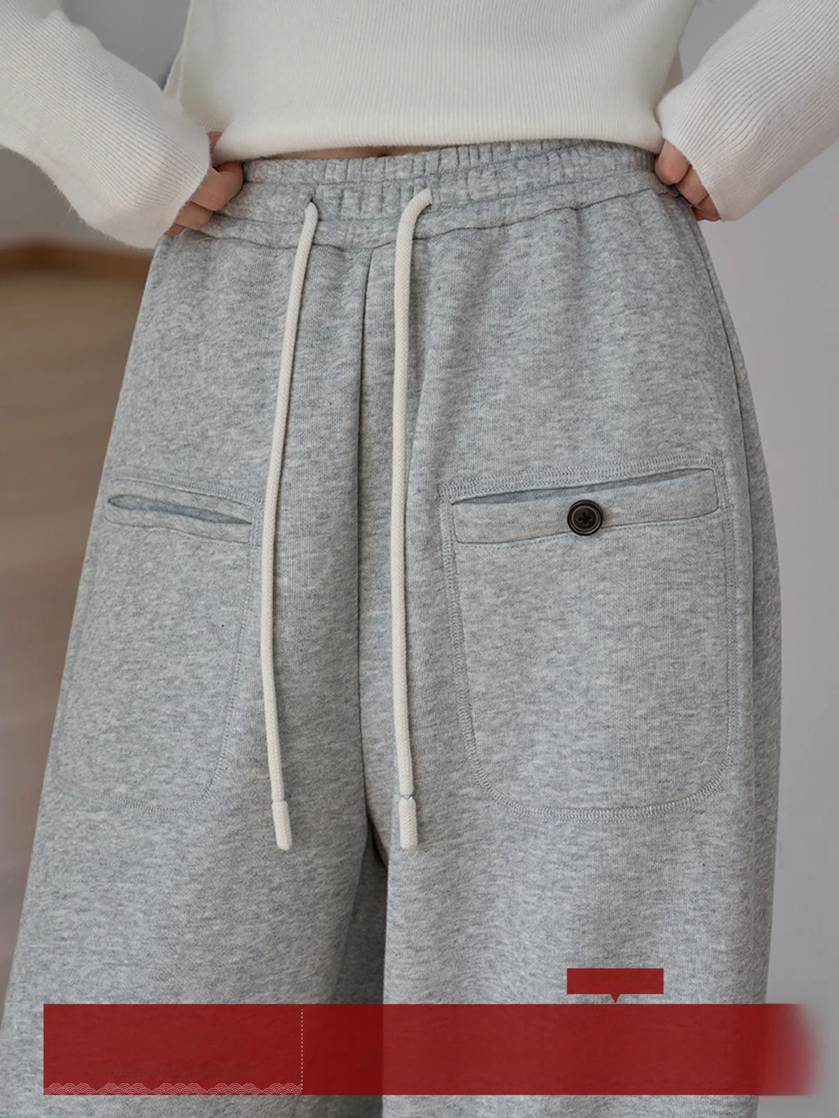 

MoZao High Waist ey Fce Lined Elastic Casual Pants Women's Loose Slim Straight Leg Trousers Commute Sle Korean Version