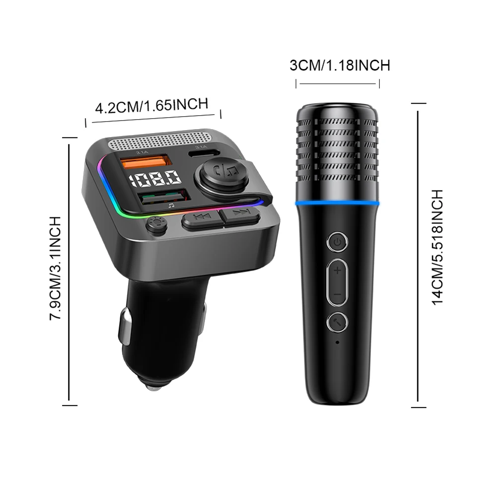 For 12V-24V Vehicles FM for karaoke Microphone for Road Trip Entertainment Fm MP3 WAV Playback For 12V-24V Vehicles