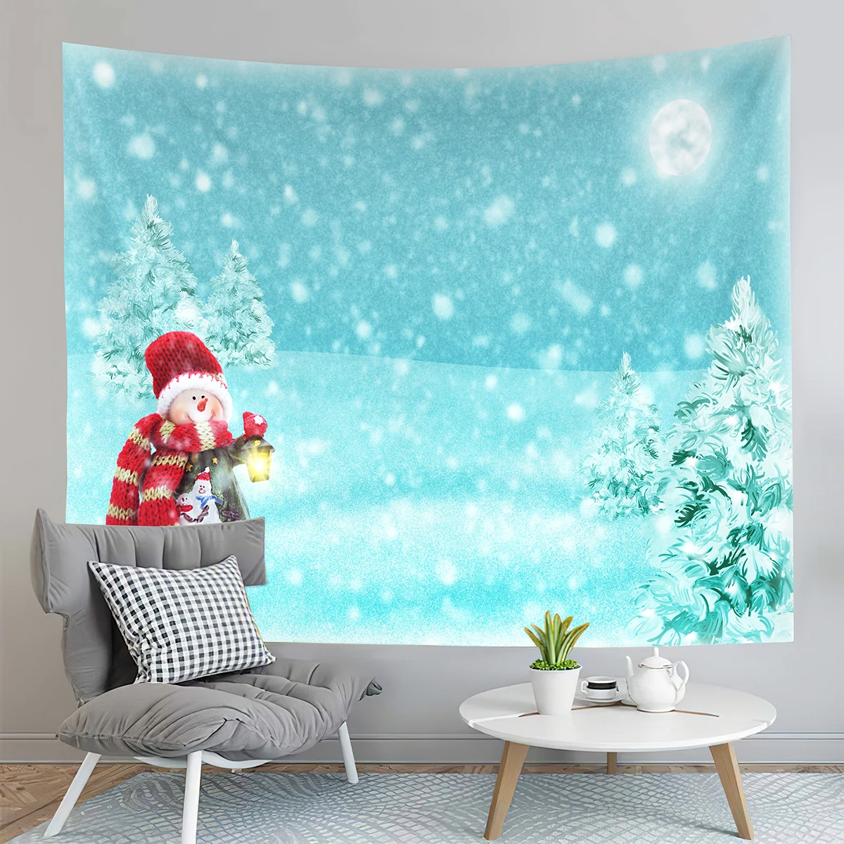 Snowflake Snowfall Tapestry Happy Christmas Tapestry Snowman Tapestry Wall Hanging Tapestries Art Decor Living Room Bedroom Dorm