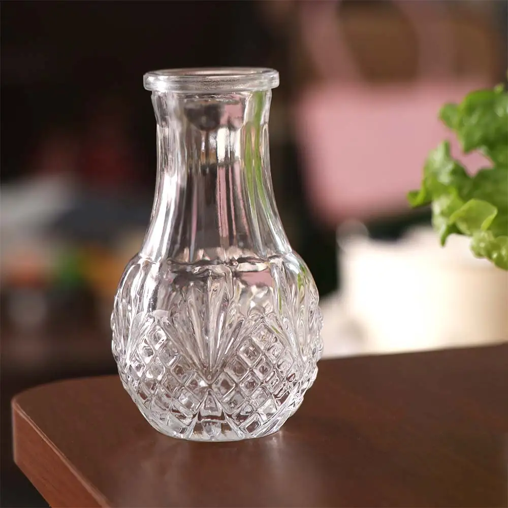 10PCS/SET Retro Relief Mini Glass Vase Crystal Clear Decorative Small Vase Set Elegant European Style Flower Holder