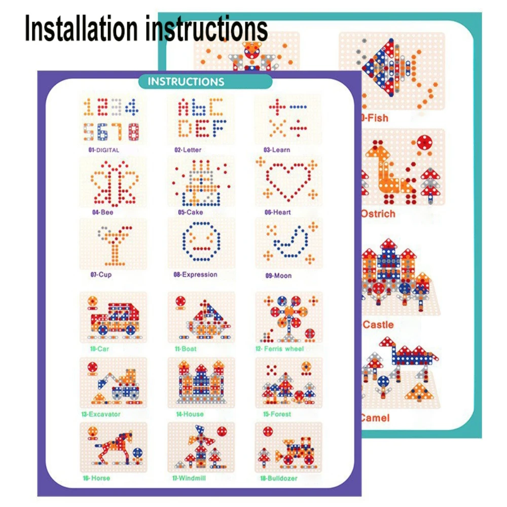 450Pcs Kids STEM Drill Set Creative Mosaic Puzzle Building Blocks Educational Engineering Kit with Screwdriver for Boys Girls