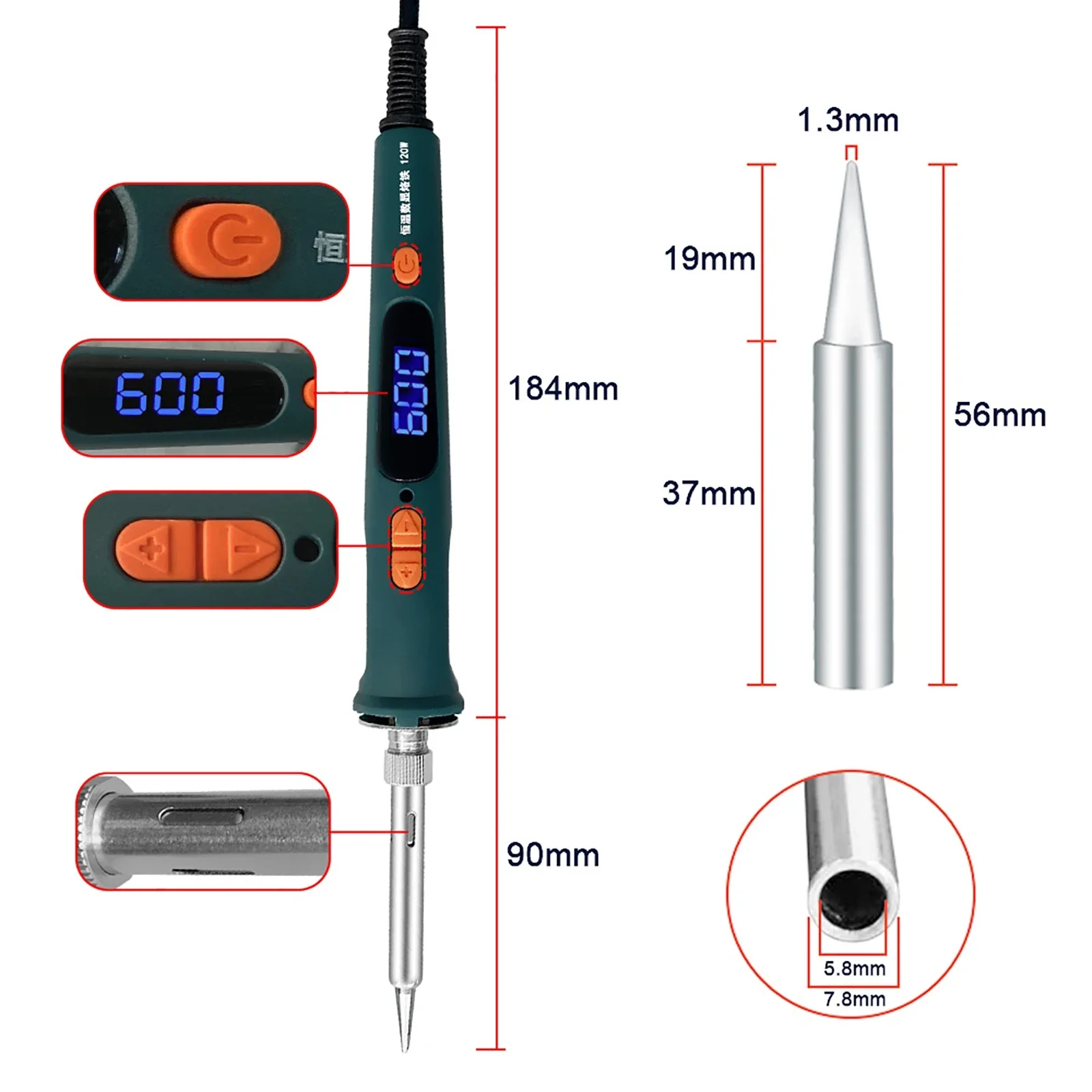 220V Electric Soldering Iron LED Digital Display Adjustable Temperature 200-600℃ Constant Temperature Repair Soldering Tool Set