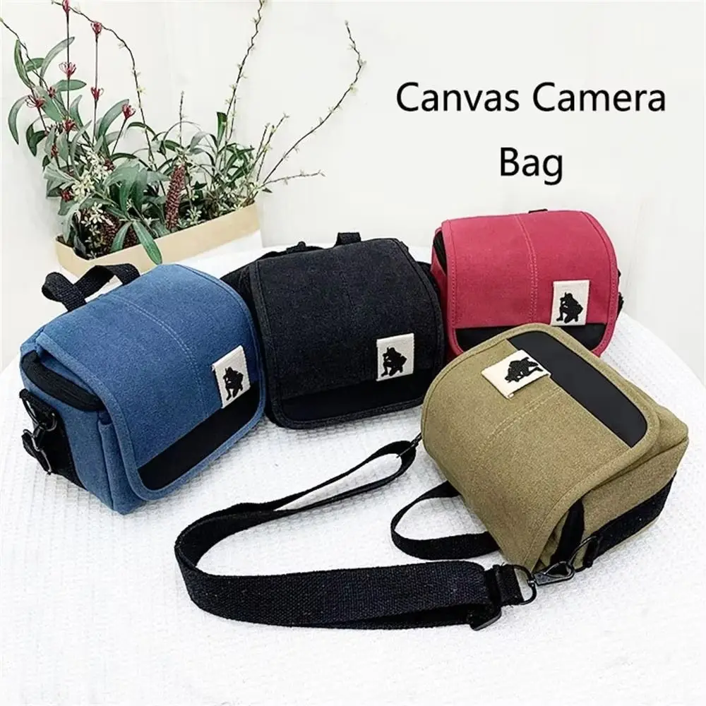 Portable Canvas Camera Bag Waterproof Shoulder Strap Camera Video Bag Protective Single Shoulder Slanting Storage Pouch Outdoor