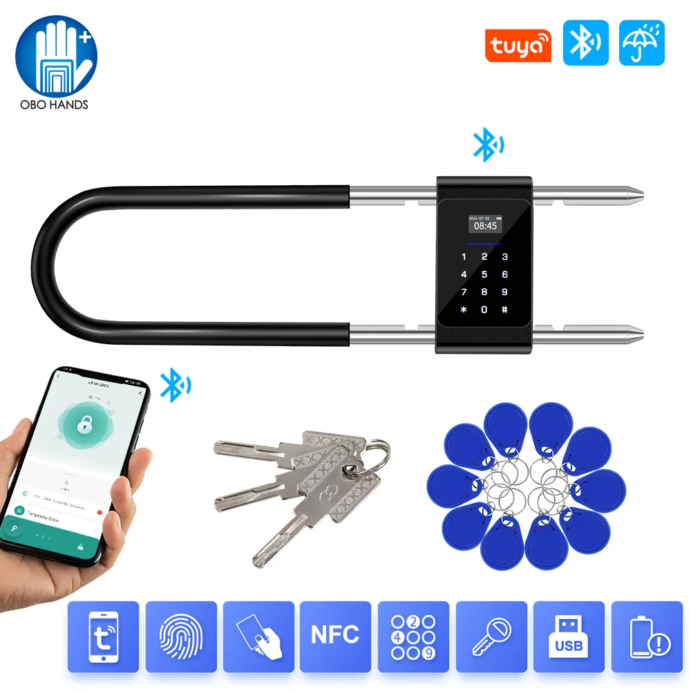 

Waterproof Bluetooth Tuya Fingerprint Lock U-shape Password Door Lock Smart APP IC Card Keyless Padlock Electronic Bike Locks