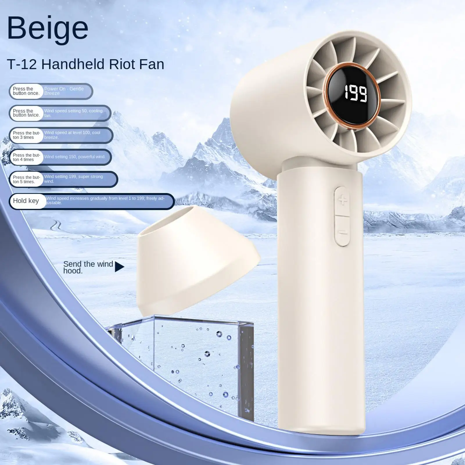 Handheld Fan 5 Speeds Cooler With Digital Display USB Rechargeable Portable Fan For Travel Camping Hiking Backpacking Beach