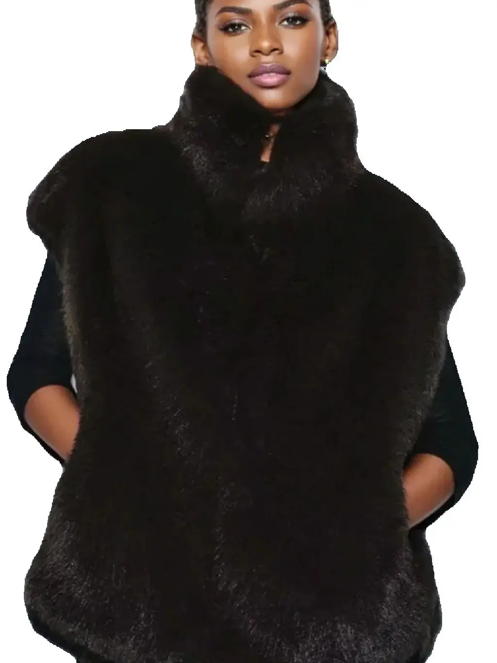 

Brand Faux Fur Vest Korean Fashion Women Winter Fall Design Solid Color High Quality Women Faux Fur Coats Sleeveless Black Fur