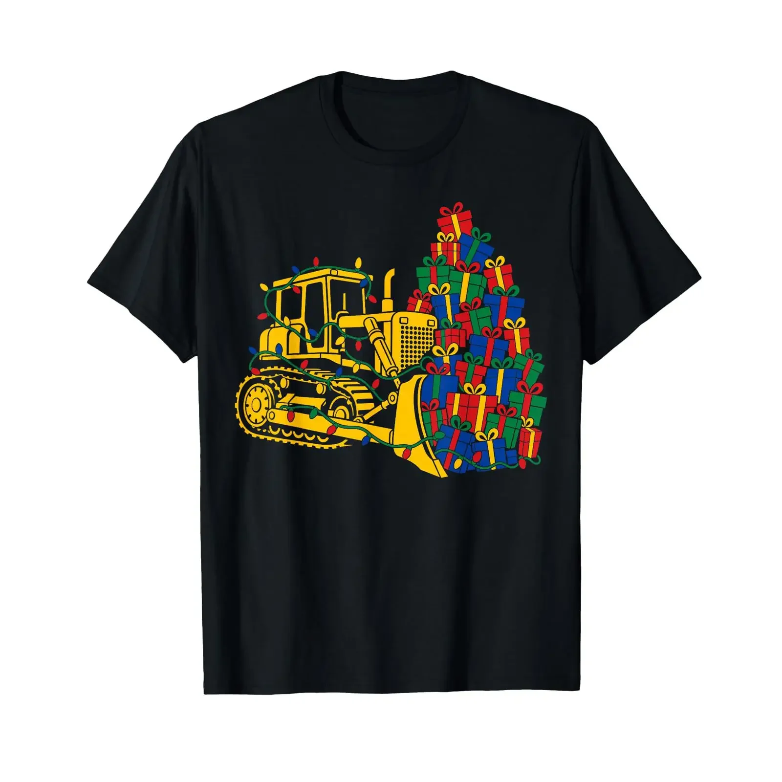 Bulldozer Weihnachtsbeleuchtung T Shirt vintage Washed Top For Everyday Wear Versatile Unisex streetwear Stylish Slightly